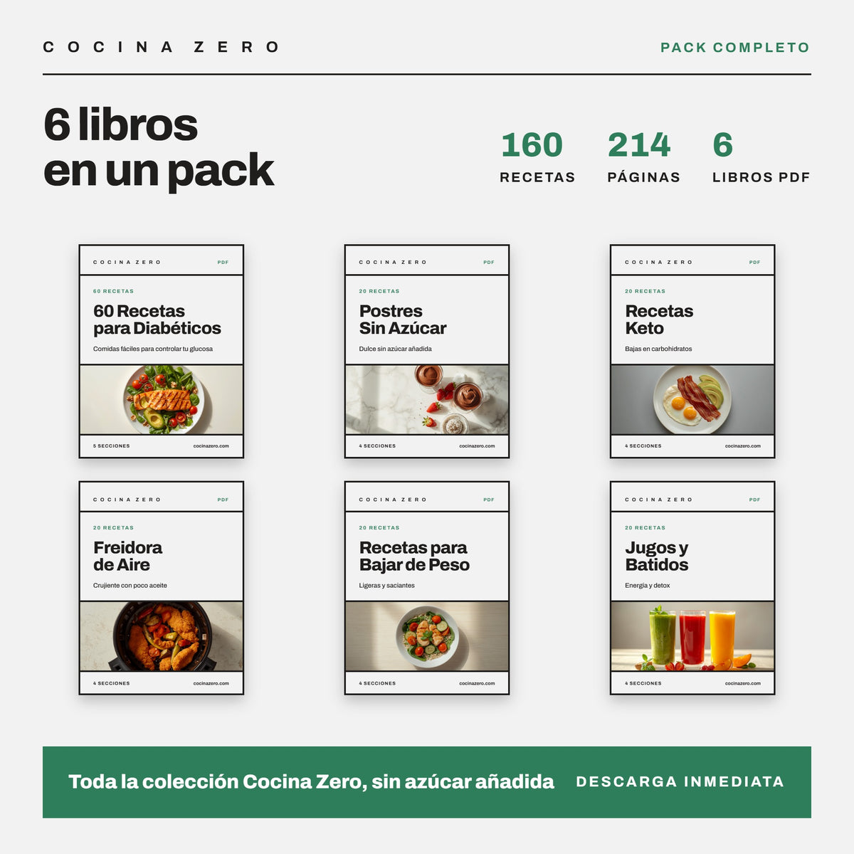 Paquete Completo Cocina Zero — 6 Libros · +160 Recetas Sin Azúcar (Descarga Digital PDF)